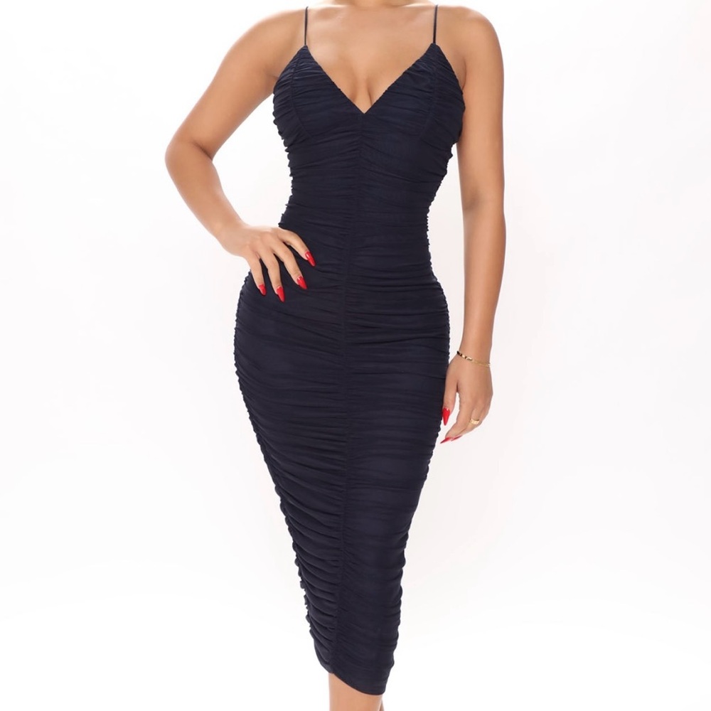 Elegant Navy Blue Ruched Dress